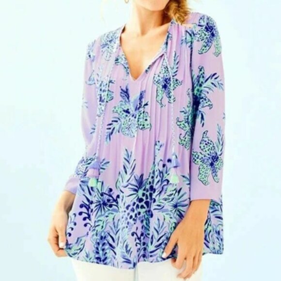 Lilly Pulitzer Size XL MARILINA TUNIC TOP Light Lilac Verbena Jungle Path - Picture 1 of 4